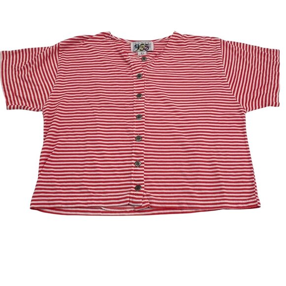 Class 955 Vintage Knit Top Blouse Women's Large Short Sleeves Red White Stripes - Picture 1 of 5
